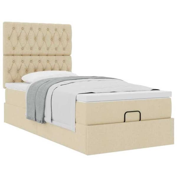 Sängsoffa - Maison Exclusive - 90x200 cm - Crème tyg - Hydraulisk förvaring Grädde