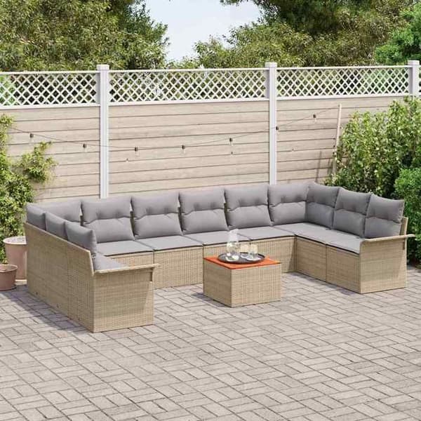 Maison Exclusive - 11 osan beige polyrottinkinen puutarhakalustesetti