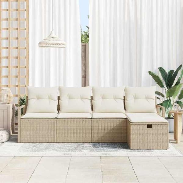 Maison Exclusive - 5 osan beige polyrottinkinen puutarhakalustesetti