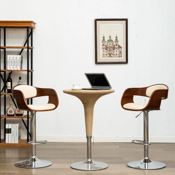 Maison Exclusive - Barstolar set om 2 krämfärgad böjd trä och konstläder Grädde