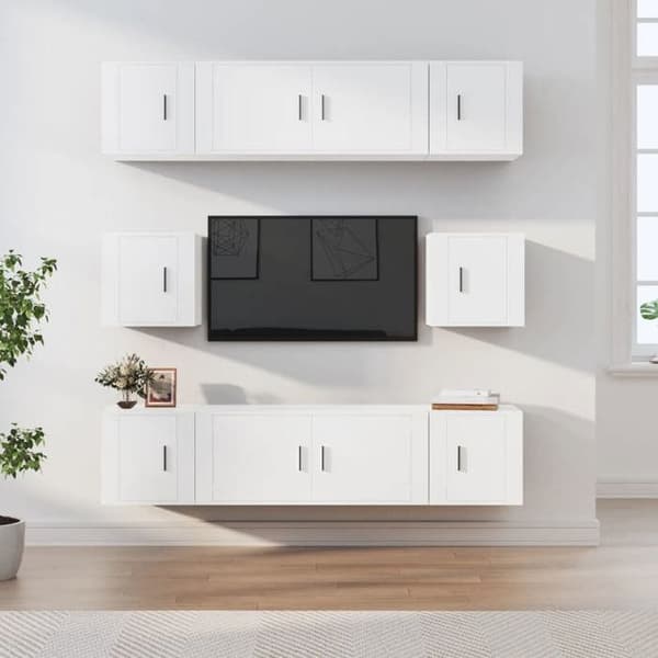 TV-möbel - 8-delars set - Vit - Ingenjörsträ - Väggdesign Vit