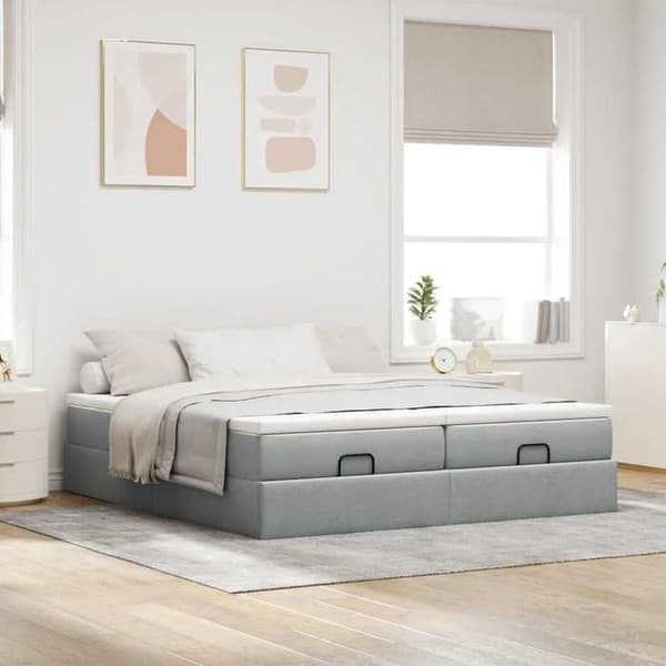 Maison Exclusive - Ottoman sengeramme og lysegrå madras 180x200cm tekstil ljusgrå, vit