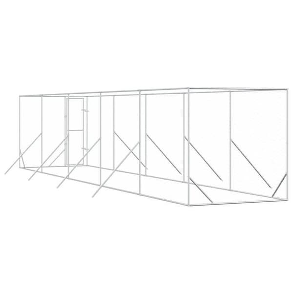 Utomhuskennel - Exklusivt hus - Galvaniserat stål - 2 x 10 x 2 m - Låsbart dörr silver-