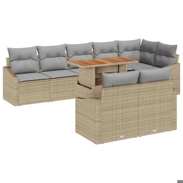 Maison Exclusive - 9 osan beige polyrottinkinen puutarhakalustesetti