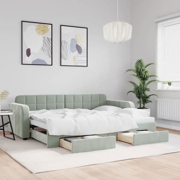 Päivävuode - EXCLUSIVE-KOTI - 80x200 cm - 2-in-1 vuodesohva (sohva+vuode) - 2 laatikkoa - Harmaa sametti