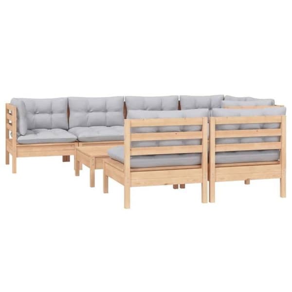 Havemøbler - 8 stk - Massivt fyrretræ - Modulerbart - Grå puder Grå (kuddar)