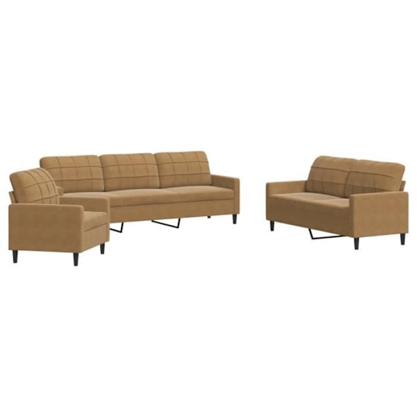3 stk sofasæt med hynder Brown Velvet80 [cm] Brun