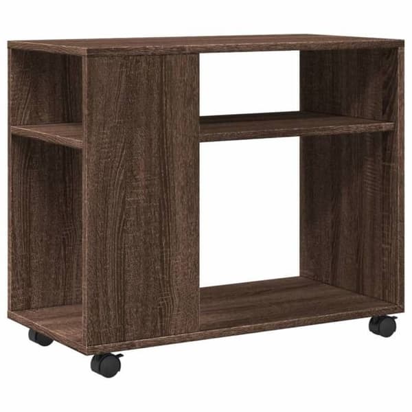 Maison Exclusive - Sidebord med hjul i brunt egetræ og ingeniørtræ