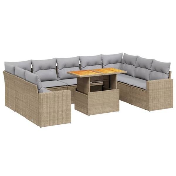 Maison Exclusive - Trädgårdsmöbler med kuddar 10 delar beige flätad resin