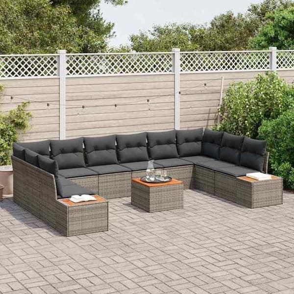 Maison Exclusive - 10-delars trädgårdsoff-set 10-sits Grå Grå