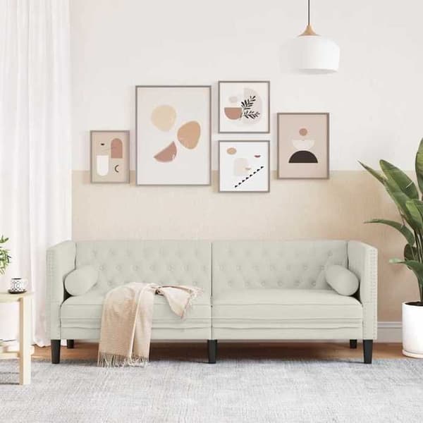 Maison Exclusive - Chesterfield-soffa med kuddar 3 platser krämig sammet Grädde
