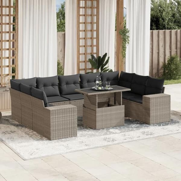 Maison Exclusive - Trädgårdsmöbler med kuddar 10 delar ljusgrå flätad resin Ljusgrått