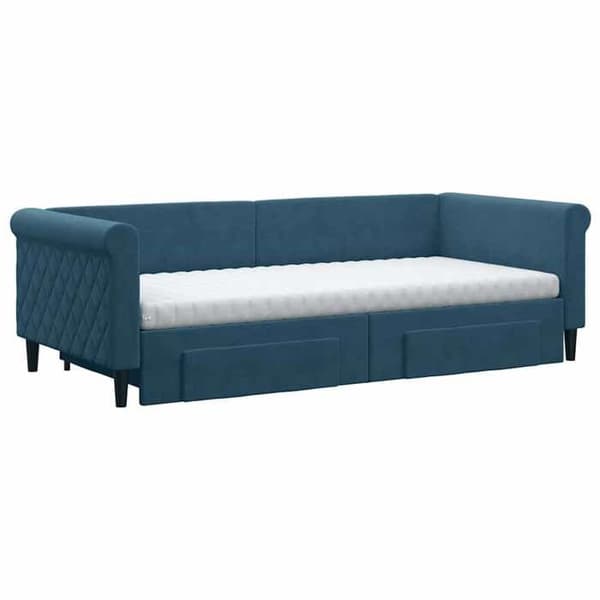 Vuodesohva - MAISON EXCLUSIVE - 90x200 cm vuodevaatelaatikko - Sininen sametti - 2 laatikkoa Blå