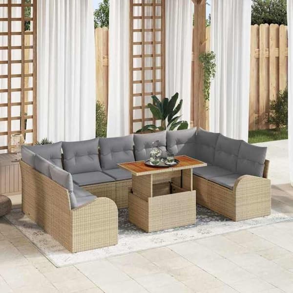 Maison Exclusive - 10 osan beige polyrottinkinen puutarhakalustesetti