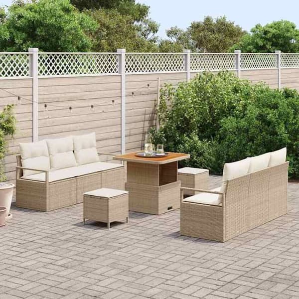 Maison Exclusive - 9 osan beige polyrottinkinen puutarhakalustesetti
