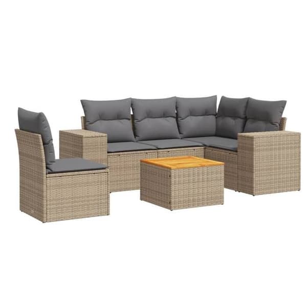 Maison Exclusive - Trädgårdsmöbler med kuddar 6 delar beige flätad resin