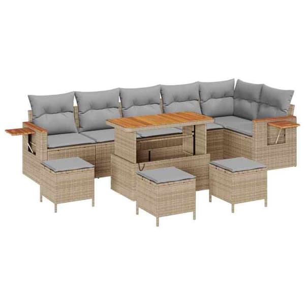 Maison Exclusive - 10 osan puutarhakalustesetti, beige polyrottinki