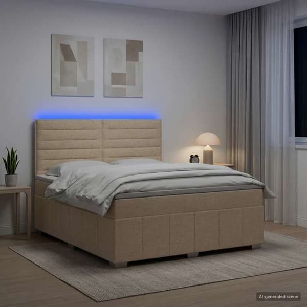 Maison Exclusive - Boxspring seng med LED og madras Creme 140 x 200 cm Stof