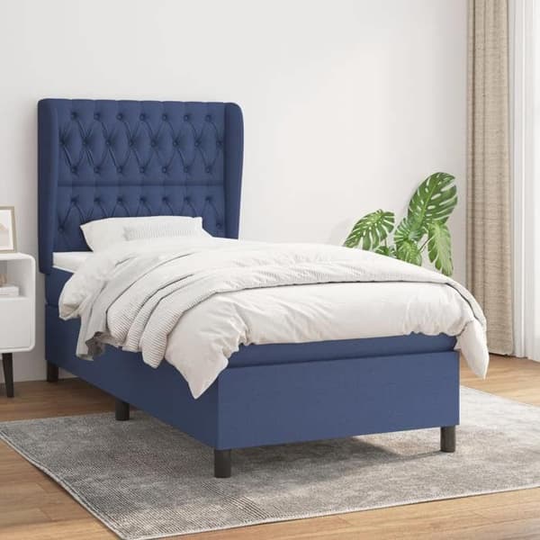 Maison Exclusive - Sengestel med springmadras Blå 90x200 cm Stof