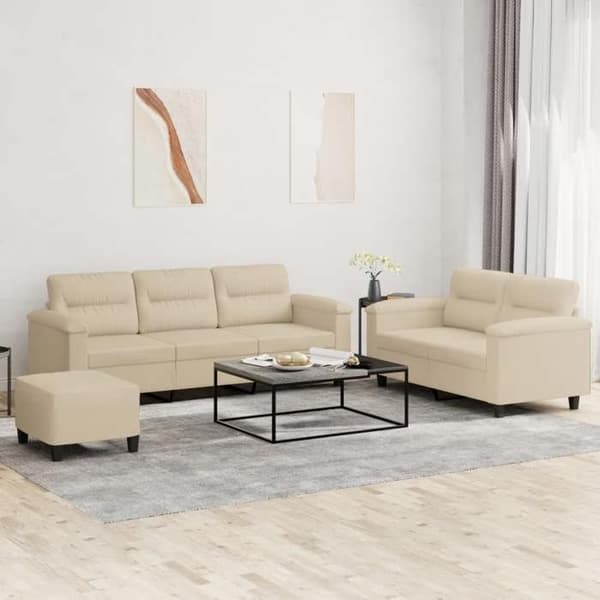 Maison Exclusive - Sæt af 3 sofaer med cremefarvede puder i mikrofiberstof