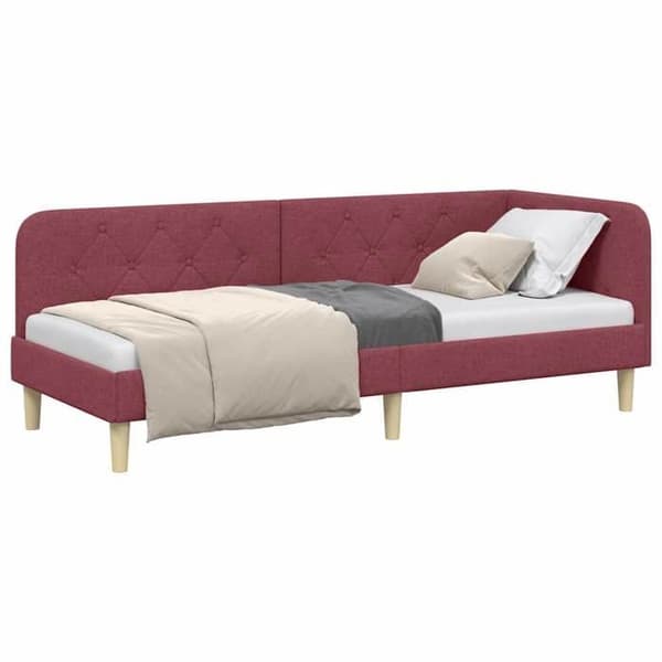 Vinkelsängram - EXKLUSIV HEM - L-formad säng - 80 x 200 cm - Polyester tyg - Vändbart armstöd Bordeaux
