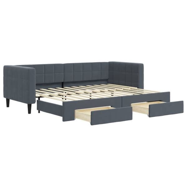 Dagbädd - EXKLUSIVT HUS - Utdragssäng - 80x200 cm - Grå sammet - 2 förvaringslådor Sammet (färg ej angiven)