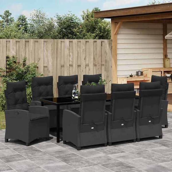 Maison Exclusive - 9 pc have spisebordssæt i sort polyrotin Svart