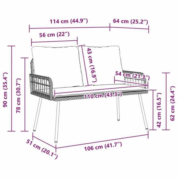 Havemøbel - EKSKLUSIV HUS - 114 x 64 x 90 cm - Antracit - Stål & poly rattan - Polyester pude antracit