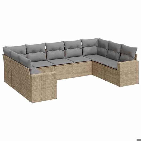 Maison Exclusive - Trädgårdsmöbler med kuddar 9 delar beige flätad resin