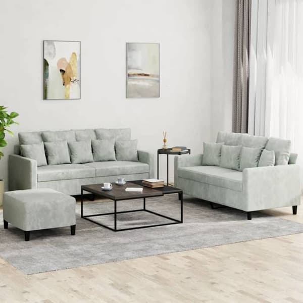 Maison Exclusive - Sæt af 3 sofaer med puder Lys grå Velour