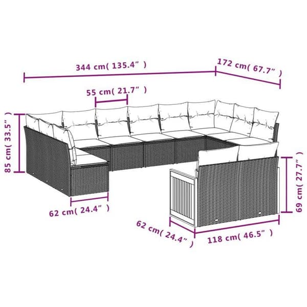 Maison Exclusive - Trädgårdsmöbler med kuddar 12 delar grå flätad resin