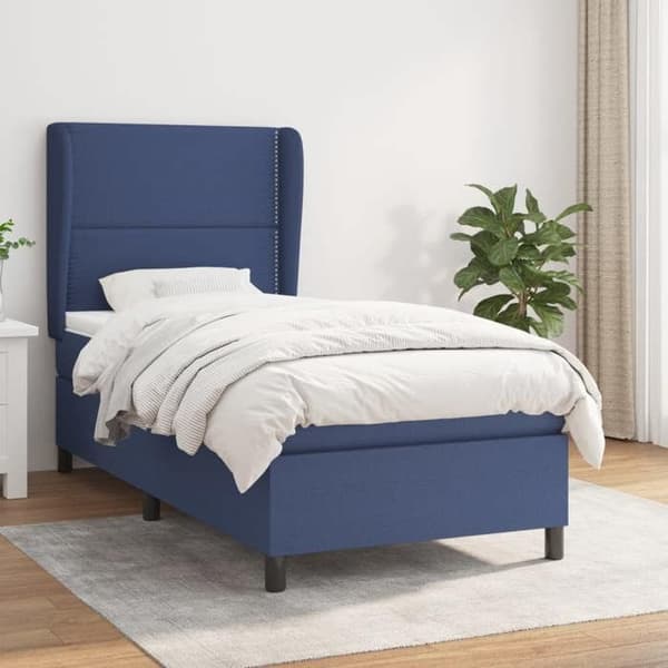 Maison Exclusive - Sengestel med springmadras Blå 90x200 cm Stof