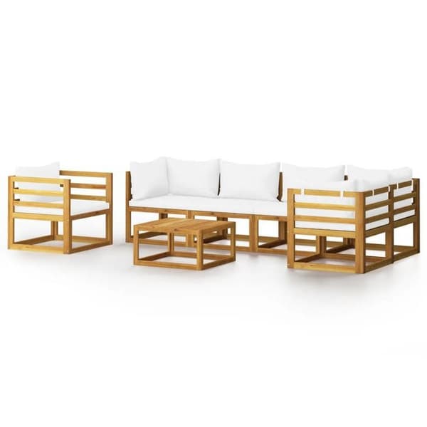 Maison Exclusive - Trädgårdsmöbler 7 delar med kuddar Creme Solid akaciaträ