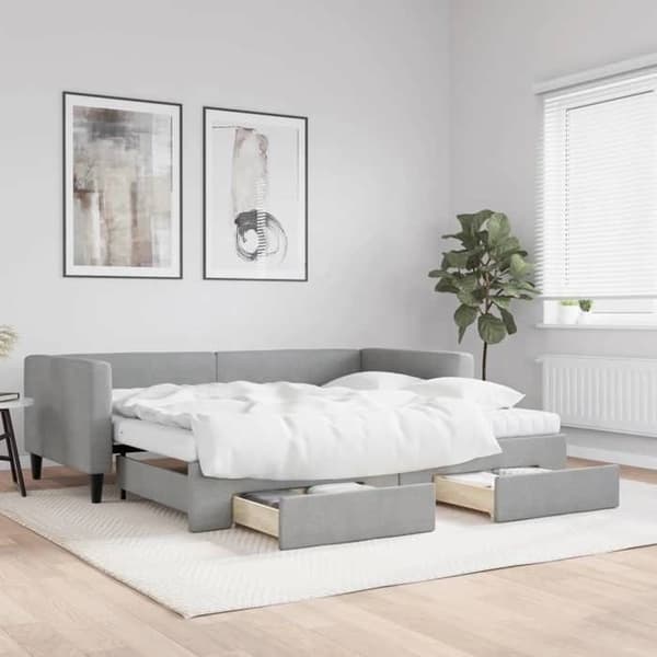 Maison Exclusive - Sengebænk med udtræk og lysegrå skuffer 90x190 cm stof