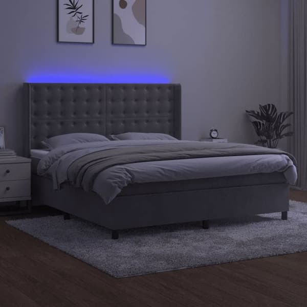 Maison Exclusive - Sengebund med lameller, madras og LED Lys Grå 160x200 cm