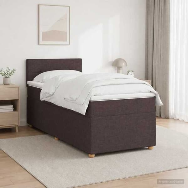 Maison Exclusive - Boxspring säng med madrass Mörkbrun 100 x 200 cm Tyg Mörkbrun