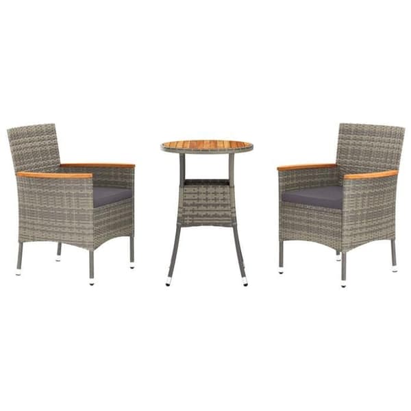 Maison Exclusive - Trädgårdsbistro-set 3 delar med gråa kuddar i polyrotting