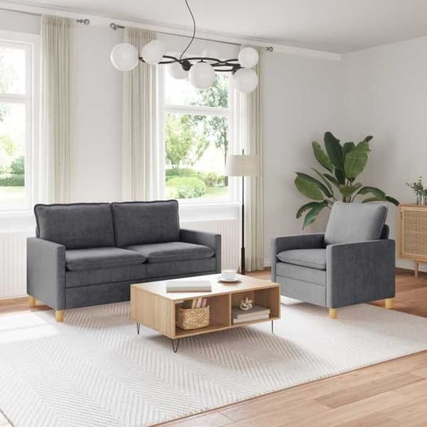 Sofa - EKSKLUSIVT HUS - Sæt med 2 dele - Mørkegrå - Polyester - Robust metalramme Mörkgrå