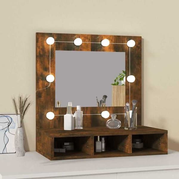 Maison Exclusive - Spejlskab med LED Røget eg 60x31,5x62 cm