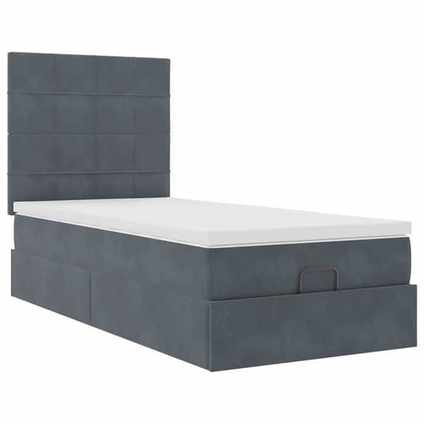 Sengestel med madras - Eksklusivt hjem - 80x200 cm - Mørkegrå velour - Ottoman opbevaring Mörkgrå