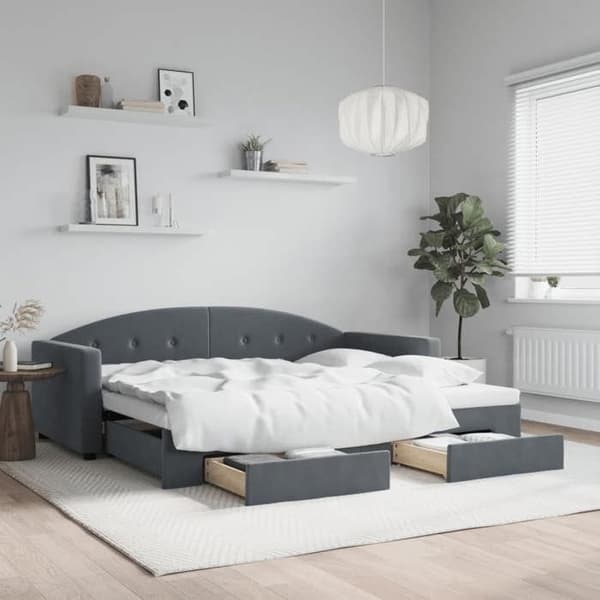 Päivävuode - EXCLUSIVE KOTI - 90x200 - vuodevaatelaatikolla - laatikoilla - harmaa sametti