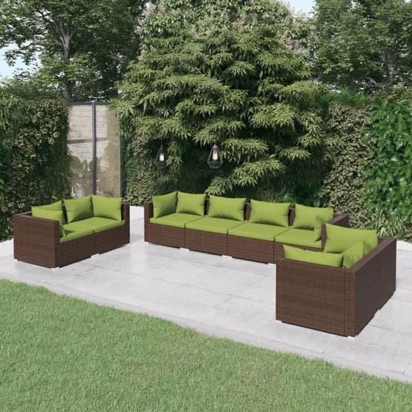 Maison Exclusive - Trädgårdsmöbler 8 delar med kuddar Flätad resin Brun