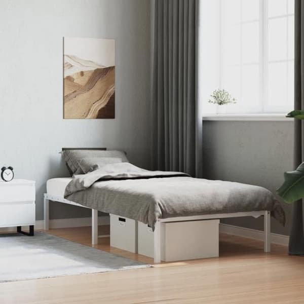 Sengestel - EKSKLUSIV HUS - 90 x 190 cm - Hvid metal - Lamelseng - Opbevaring under seng Vit
