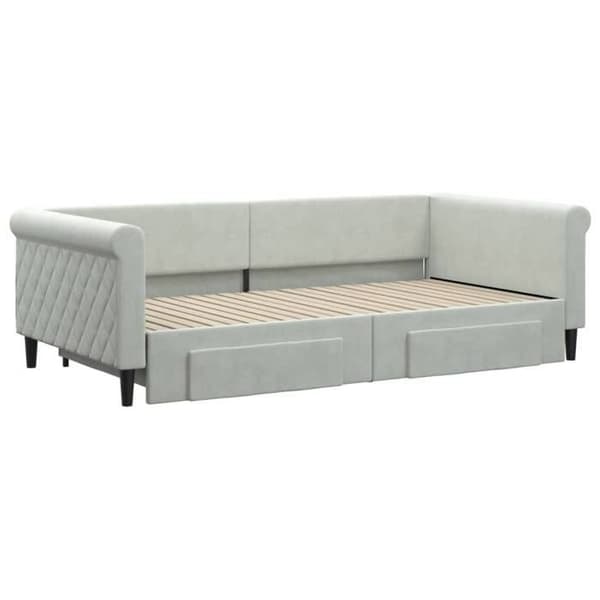 Lit gigogne - MAISON EXCLUSIVE - Päivävuode 100x200 - Harmaa sametti - 2 laatikkoa - Metallipuukehys