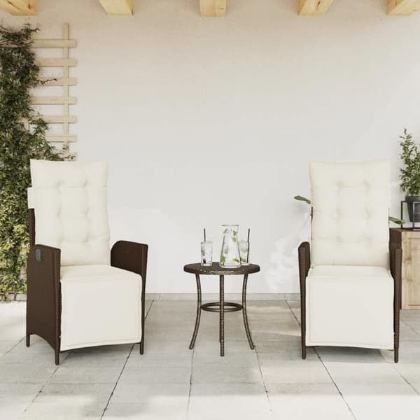 Maison Exclusive - Bistro-set 3 delar med bruna kuddar i flätad resin