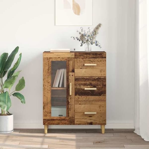 Buffet - EKSKLUSIVT HUS - 69,5 x 34 x 90 cm - Ingeniørtræ - Glasdøre - Blank finish Ej specificerat