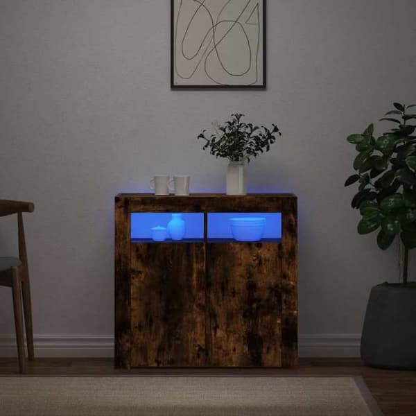 Maison Exclusive - Buffé med LED-lampor, rökig ek 80x35x75 cm