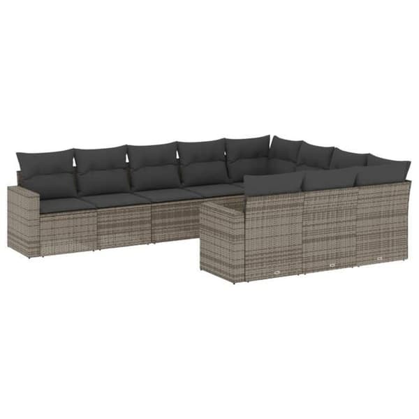 Maison Exclusive - Trädgårdsmöbler med kuddar 10 delar grå flätad resin