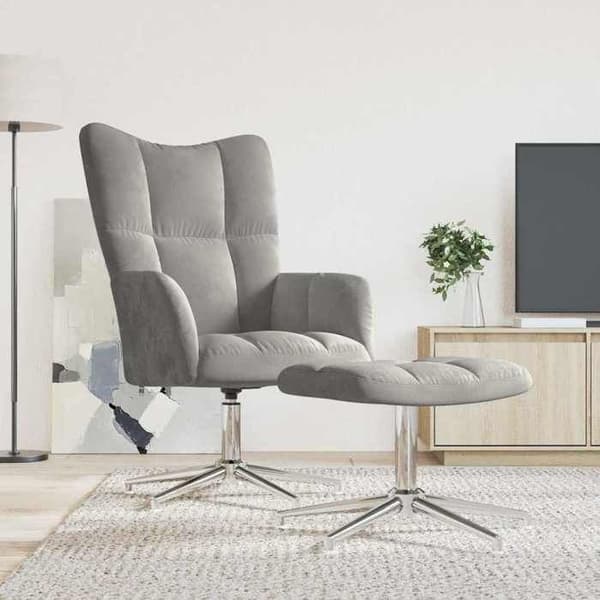 Maison Exclusive - Avkopplingsstol med fotpall Ljusgrå Sammet Ljusgrått