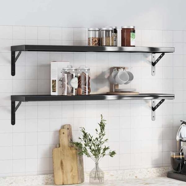 Væghylder - EKSKLUSIV HUS - 100x23,5 cm - Sort - Rustfrit stål - 2 stk. Svart